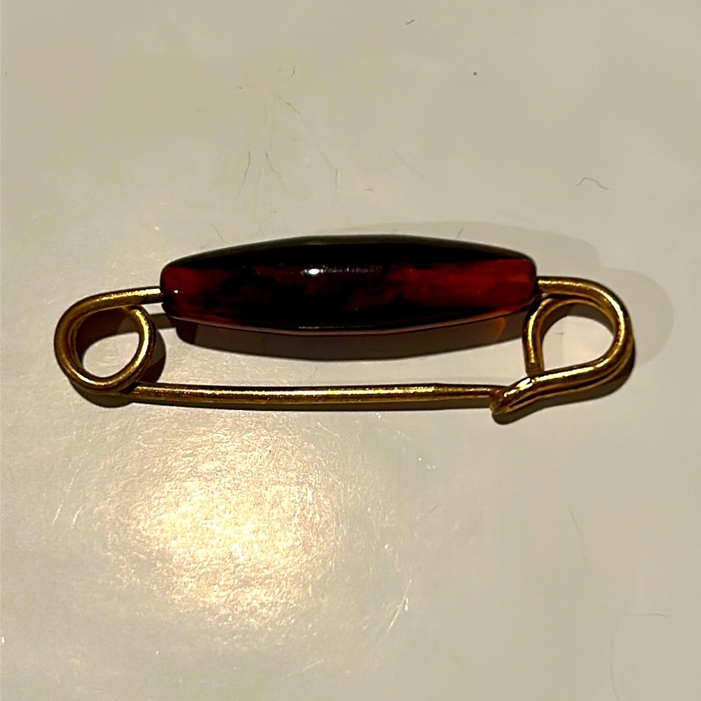 Vintage Gold-Tone & Tortoise Shell Brooch Pin